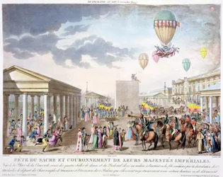 Helig fest och kröning av Deras Kejserliga Majestäter, utsikt över Place de la Concorde, Paris, graverad av Marchand, utgiven 1806
